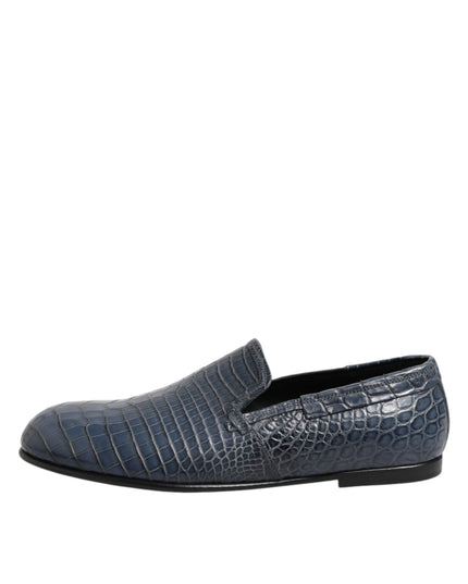 Dolce & Gabbana Blue Exotic Leather Slip On Loafers Men Dress Shoes
