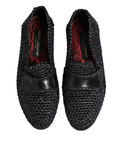 Dolce & Gabbana Black Woven Leather Slip On Loafers Men Shoes