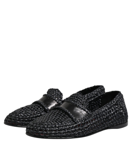 Dolce & Gabbana Black Woven Leather Slip On Loafers Men Shoes