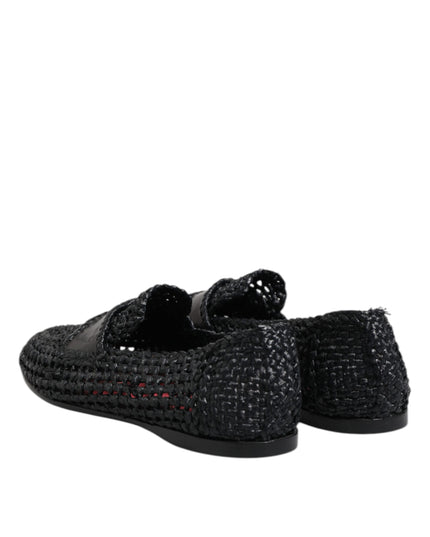 Dolce & Gabbana Black Woven Leather Slip On Loafers Men Shoes