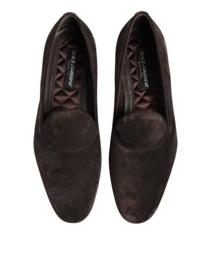 Dolce & Gabbana Brown Velvet Leather Slip On Loafers Shoes