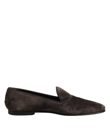 Dolce & Gabbana Brown Velvet Leather Slip On Loafers Shoes