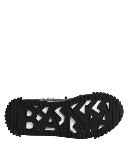 Dolce & Gabbana Black Leather Studded Ankle Strap Sandals Shoes