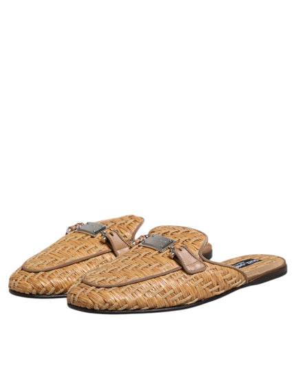 Dolce & Gabbana Beige Rattan Flat Mule Men Sandals Shoes