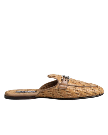 Dolce & Gabbana Beige Rattan Flat Mule Men Sandals Shoes