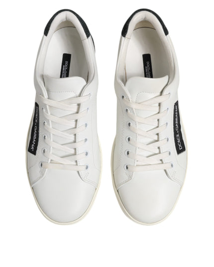 Dolce & Gabbana White Black Leather Lace Up Men Sneakers Shoes