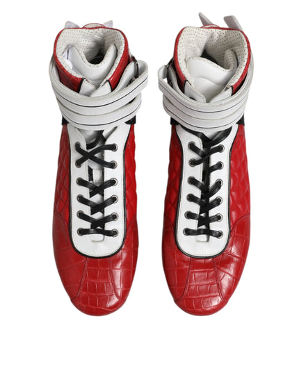Dolce & Gabbana Red Quilted Leather Lace Up Sneakers Shoes