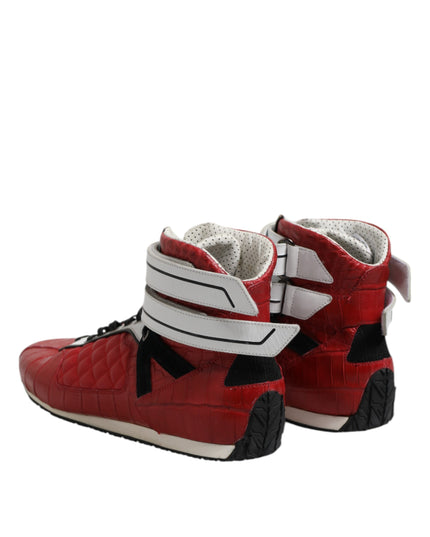 Dolce & Gabbana Red Quilted Leather Lace Up Sneakers Shoes