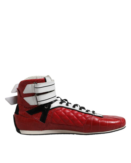 Dolce & Gabbana Red Quilted Leather Lace Up Sneakers Shoes