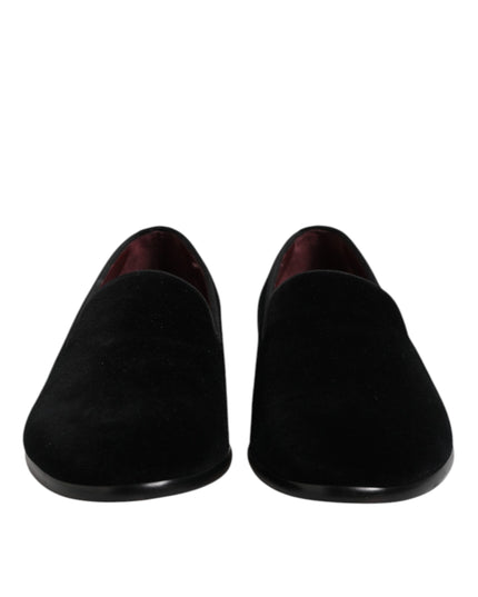 Dolce & Gabbana Black Velvet Slip On Loafers Formal Shoes