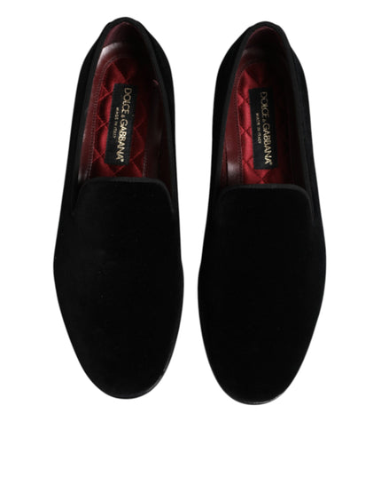 Dolce & Gabbana Black Velvet Slip On Loafers Formal Shoes