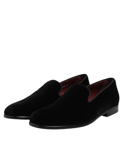 Dolce & Gabbana Black Velvet Slip On Loafers Formal Shoes