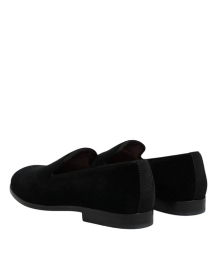 Dolce & Gabbana Black Velvet Slip On Loafers Formal Shoes