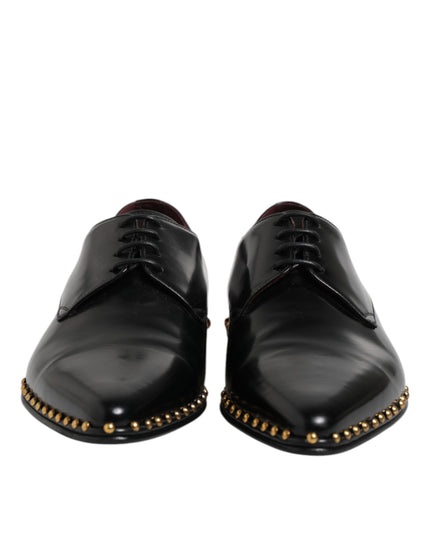 Dolce & Gabbana Black Leather Studded Derby Men Dress Shoes