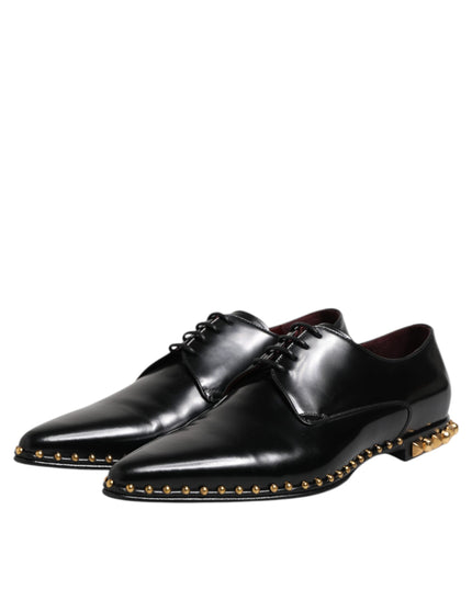 Dolce & Gabbana Black Leather Studded Derby Men Dress Shoes