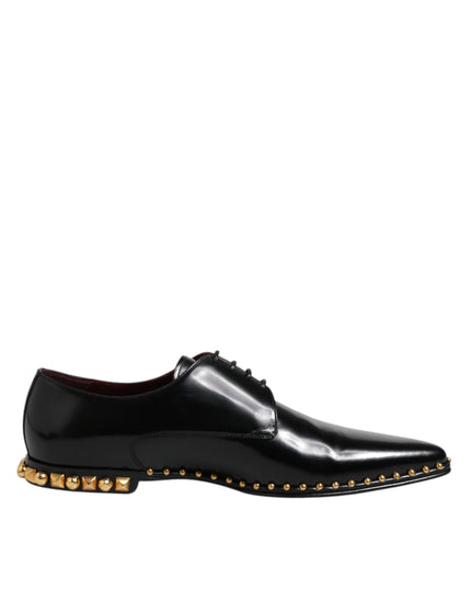 Dolce & Gabbana Black Leather Studded Derby Men Dress Shoes