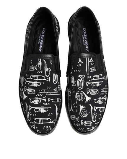 Dolce & Gabbana Black Slip On Printed Men Loafers Shoes