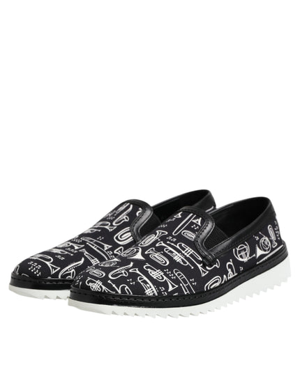 Dolce & Gabbana Black Slip On Printed Men Loafers Shoes