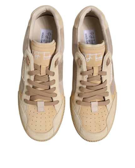 Dolce & Gabbana Beige Leather Low Top Lace Up Sneakers Shoes