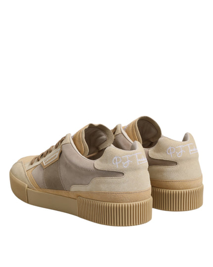 Dolce & Gabbana Beige Leather Low Top Lace Up Sneakers Shoes
