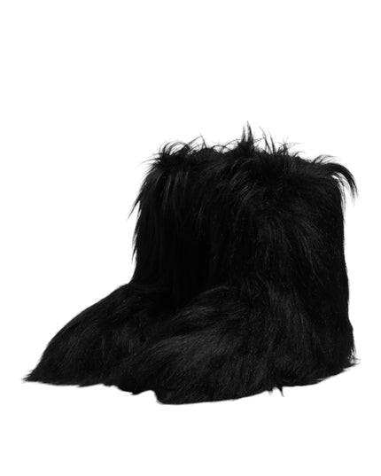 Dolce & Gabbana Black Faux Fur Mid Calf Boots Shoes
