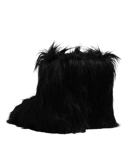 Dolce & Gabbana Black Faux Fur Mid Calf Boots Shoes