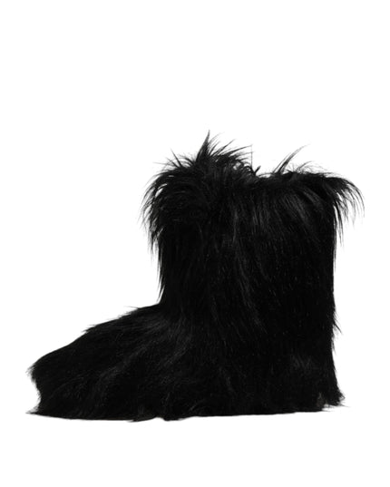 Dolce & Gabbana Black Faux Fur Mid Calf Boots Shoes