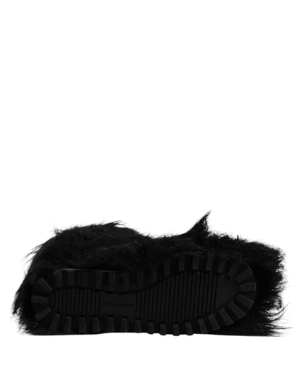 Dolce & Gabbana Black Faux Fur Mid Calf Boots Shoes