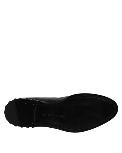 Dolce & Gabbana Black Leather Logo Ankle Boots Studded Shoes