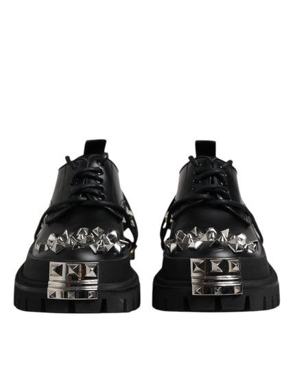 Dolce & Gabbana Black Leather Embellished Trekking Derby Shoes