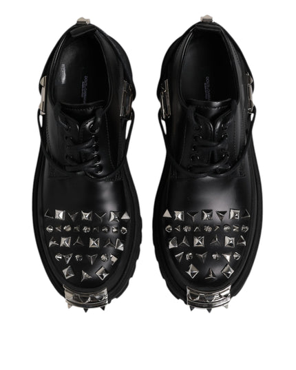 Dolce & Gabbana Black Leather Embellished Trekking Derby Shoes