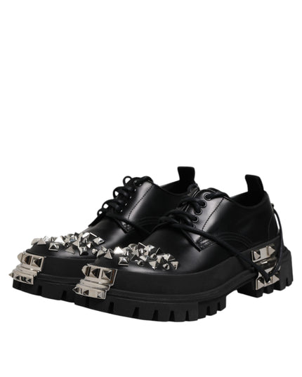 Dolce & Gabbana Black Leather Embellished Trekking Derby Shoes