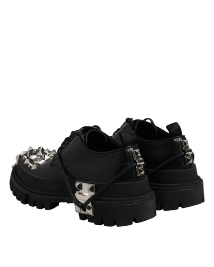 Dolce & Gabbana Black Leather Embellished Trekking Derby Shoes