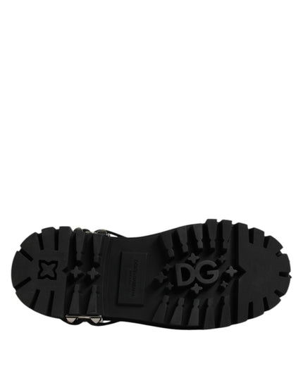 Dolce & Gabbana Black Leather Embellished Trekking Derby Shoes