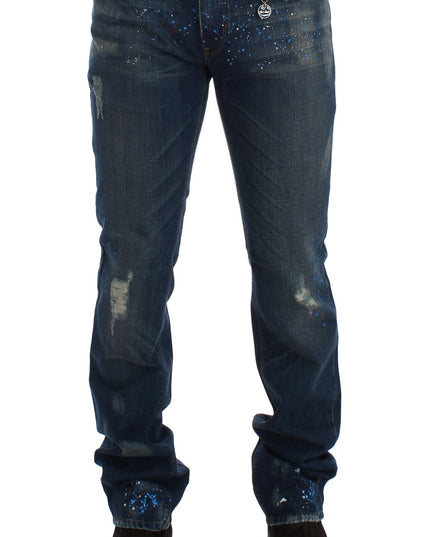 Costume National Blue Wash Paint Slim Fit Pants Jeans