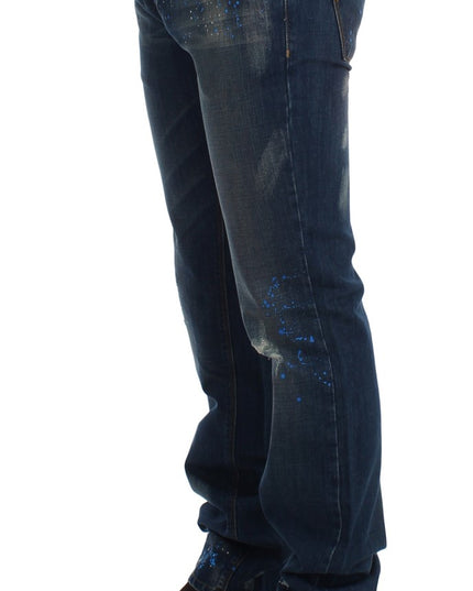 Costume National Blue Wash Paint Slim Fit Pants Jeans