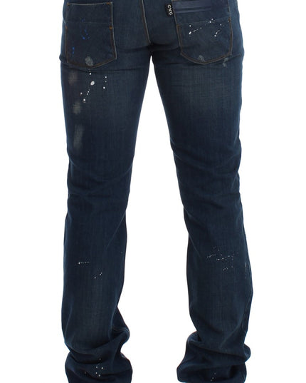 Costume National Blue Wash Paint Slim Fit Pants Jeans