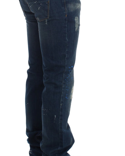 Costume National Blue Wash Paint Slim Fit Pants Jeans
