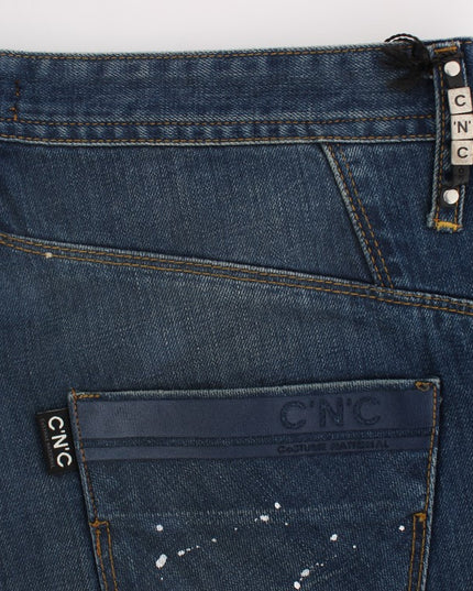 Costume National Blue Wash Paint Slim Fit Pants Jeans