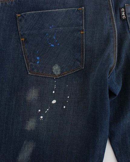Costume National Blue Wash Paint Slim Fit Pants Jeans