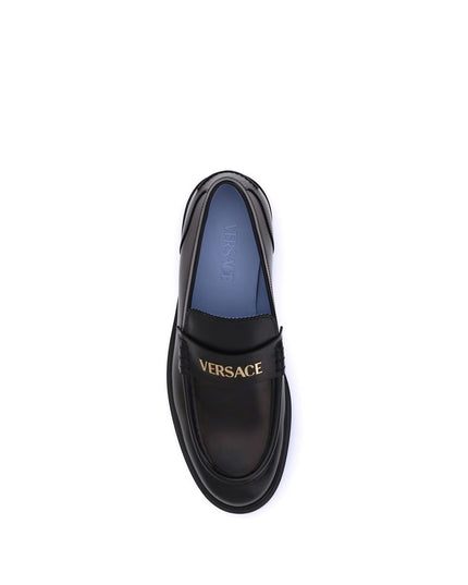 Versace Black Calf Leather Bos Taurus Slip-On Loafers