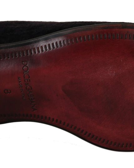 Dolce & Gabbana Loafers Black Velvet Gold Crown