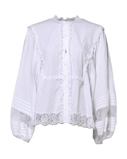 Dolce & Gabbana White Ruffled Lace Embellished Blouse Top