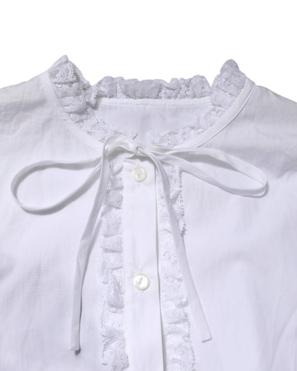 Dolce & Gabbana White Ruffled Lace Embellished Blouse Top