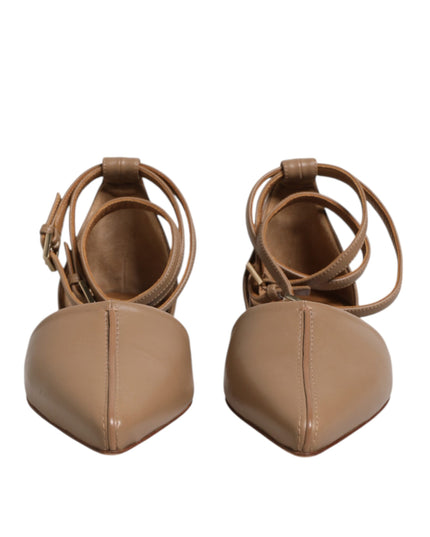 Max Mara Beige Leather Pointed Toe Sandals Ballet Flat Shoes