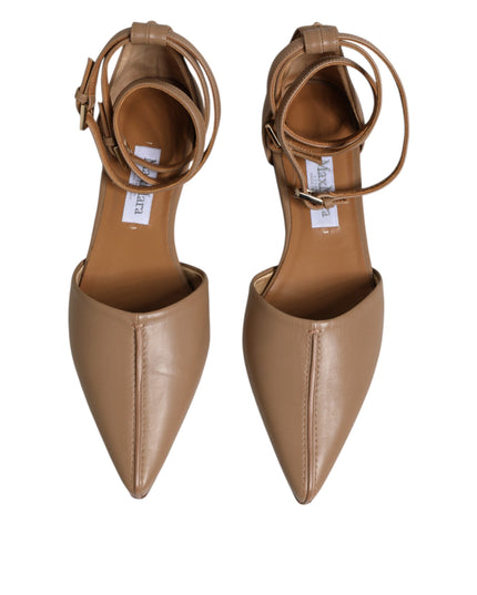 Max Mara Beige Leather Pointed Toe Sandals Ballet Flat Shoes