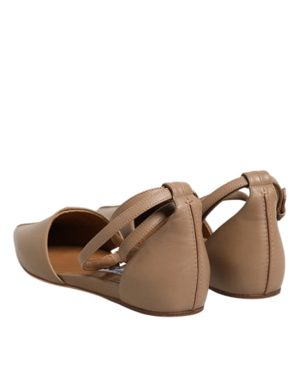 Max Mara Beige Leather Pointed Toe Sandals Ballet Flat Shoes