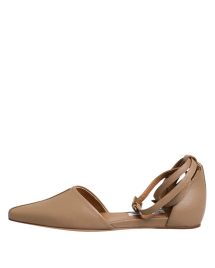 Max Mara Beige Leather Pointed Toe Sandals Ballet Flat Shoes