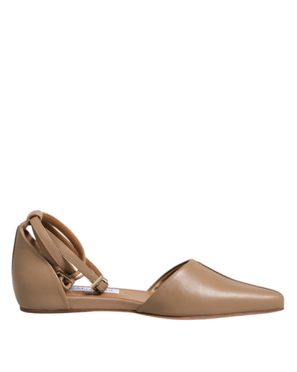 Max Mara Beige Leather Pointed Toe Sandals Ballet Flat Shoes
