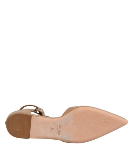 Max Mara Beige Leather Pointed Toe Sandals Ballet Flat Shoes